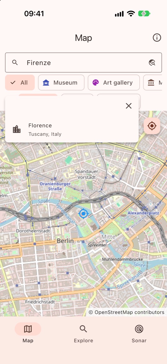 City search: typing Firenze shows the result to choose.